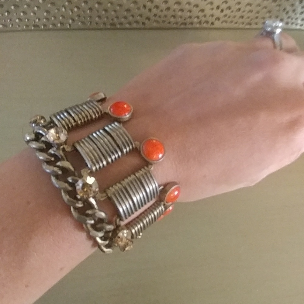 J. Crew Gold Bracelet with Orange Stones!